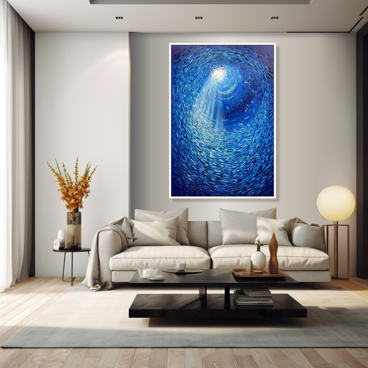 Aquatic Abstract Abstract Fish Painting Water Animals Original Marine Artwork Blue ...